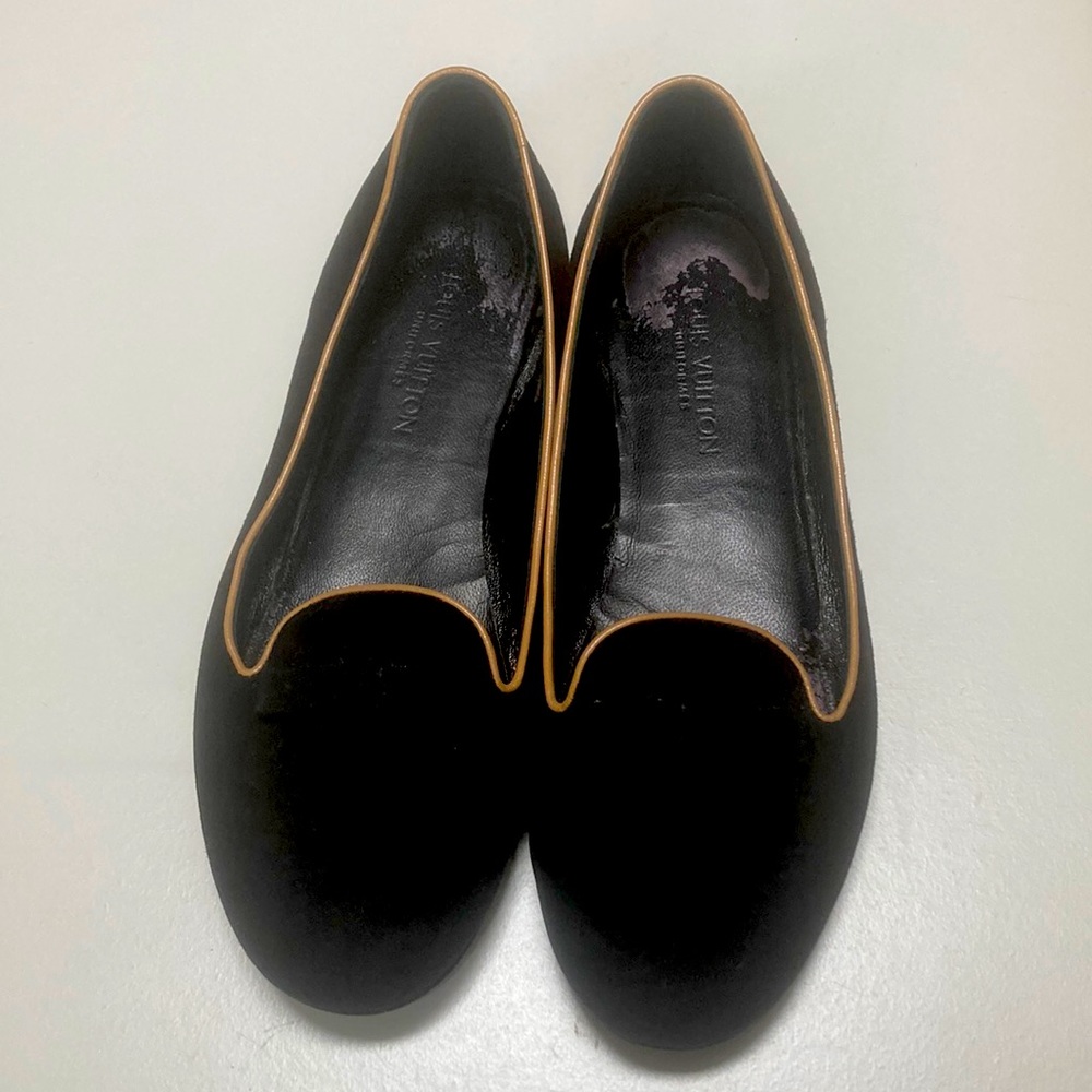 Louis Vuitton Uniformes Black Suede Bow Flats Loafers Smoking Slippers
